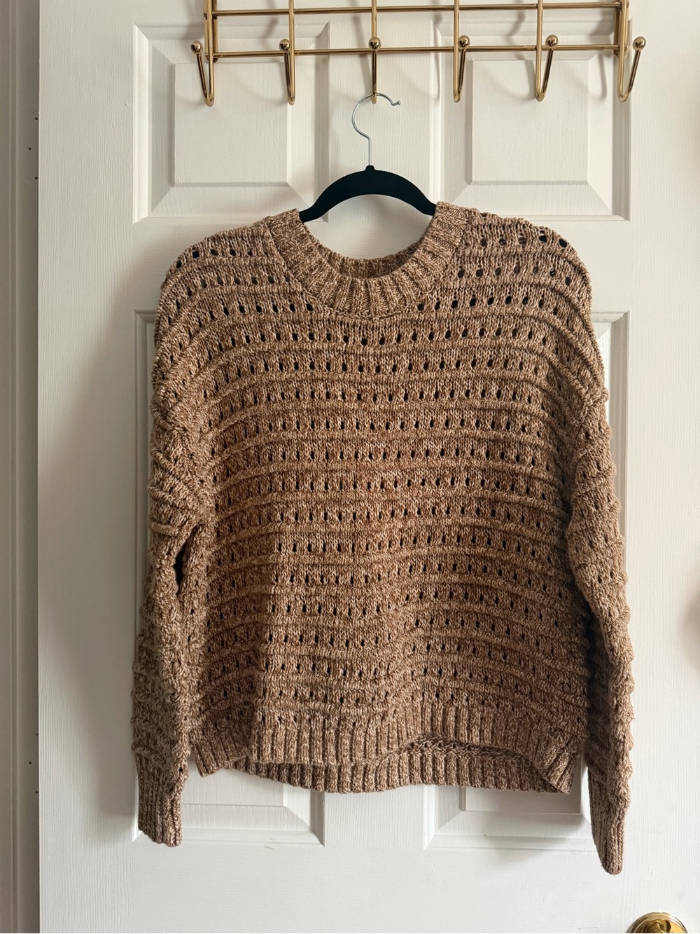Lou & Grey Cozy Open-Knit Crewneck Sweater - Tan
